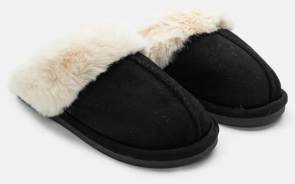 Παντόφλες με Εσωτερική Επένδυση Γούνας - Μαύρο