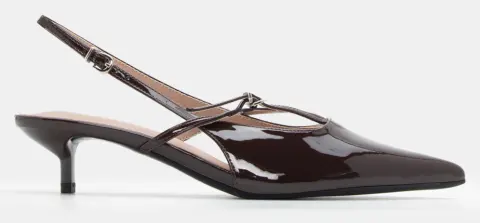 Γόβες Μυτερές με Λουράκια & Τόκα - Καφέ Σκούρο