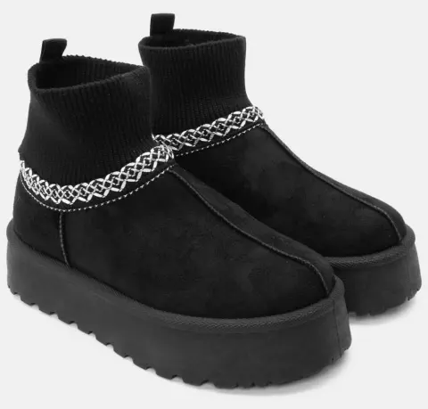 Μποτάκια Δίσολα με Κάλτσα & Εσωτερική Επένδυση Γούνας - Μαύρο