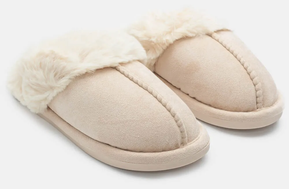 Παντόφλες με Εσωτερική Επένδυση Γούνας - Μπεζ