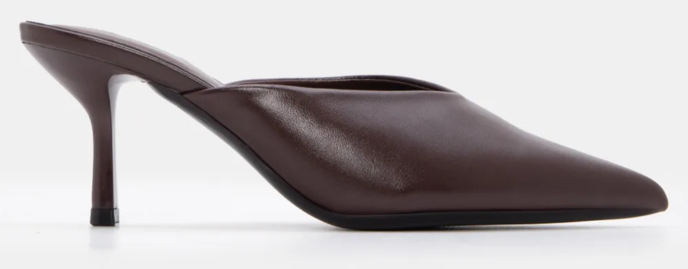 Mules Μυτερά Μονόχρωμα - Καφέ Σκούρο