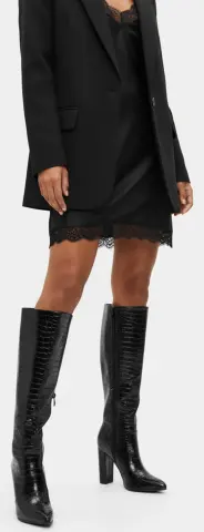 Μπότες Μυτερές Croco με Τακούνι - Μαύρο