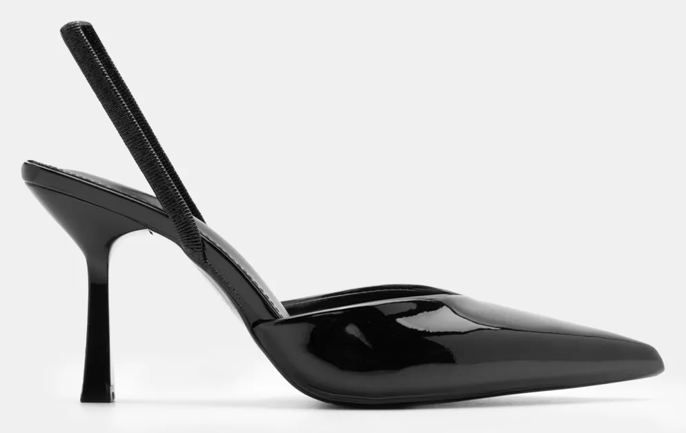 Γόβες Μυτερές με Λάστιχο - Μαύρο-Λουστρίνι