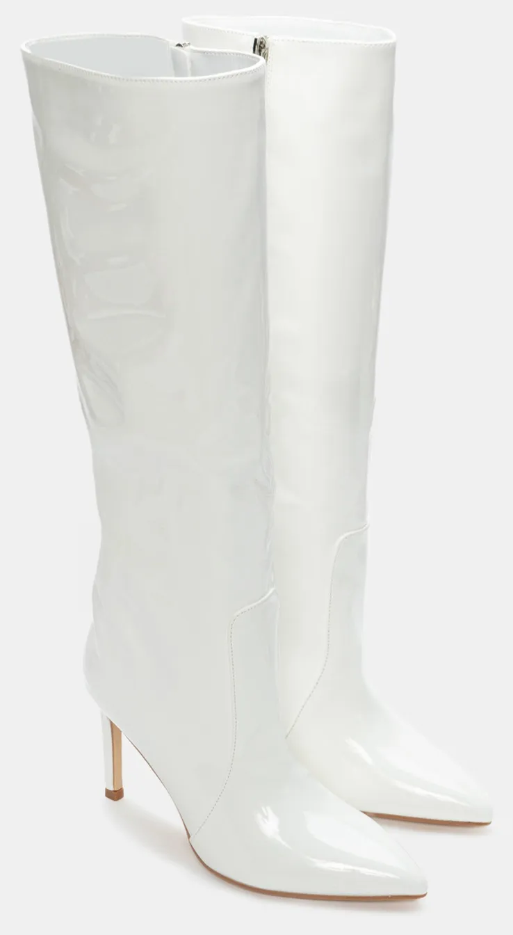 Μπότες Μυτερές με Τακούνι - Λευκό-Λουστρίνι