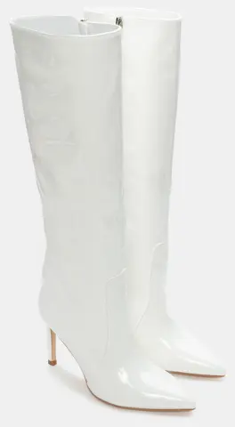 Μπότες Μυτερές με Τακούνι - Λευκό-Λουστρίνι