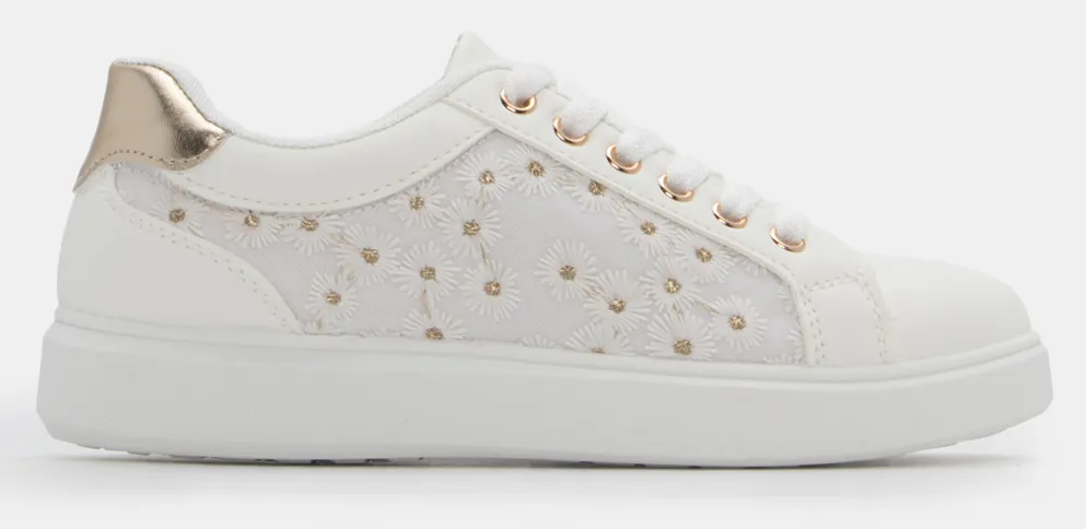 Sneakers με Διακοσμητικά Λουλούδια - Λευκό