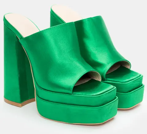 Mules με Διπλή Φιάπα & Τακούνι - Πράσινο