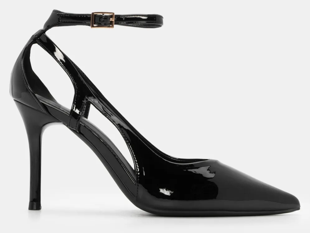 Γόβες Μυτερές με Μπαρέτα - Μαύρο-Λουστρίνι