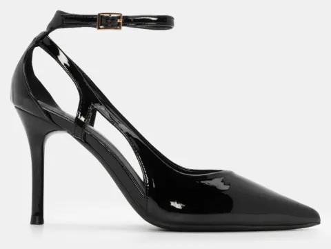 Γόβες Μυτερές με Μπαρέτα - Μαύρο-Λουστρίνι