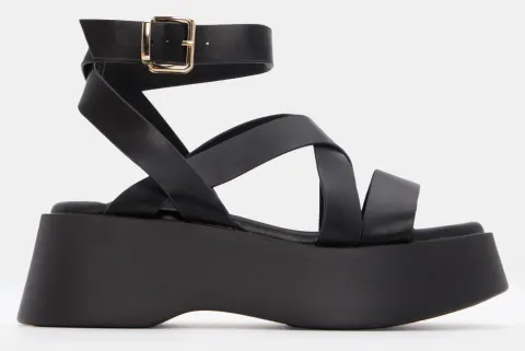 Πλατφόρμες με Χιαστί Λουράκια & Μπαρέτα - Μαύρο