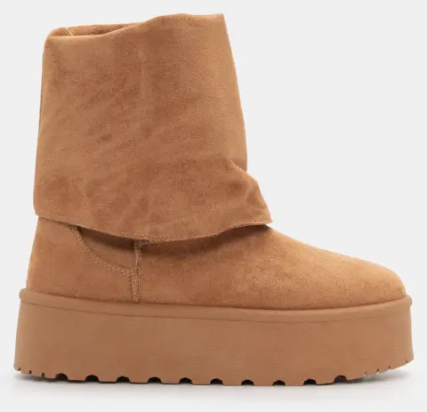 Μποτάκια Δίσολα με Εφέ Αναδιπλούμενης Φάσας - Κάμελ