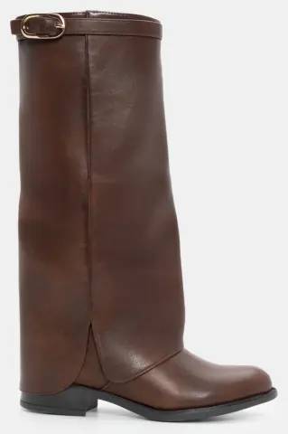 Μπότες με Εφέ Αναδιπλούμενης Φάσας & Διακοσμητικό Λουράκι - Καφέ Σκούρο