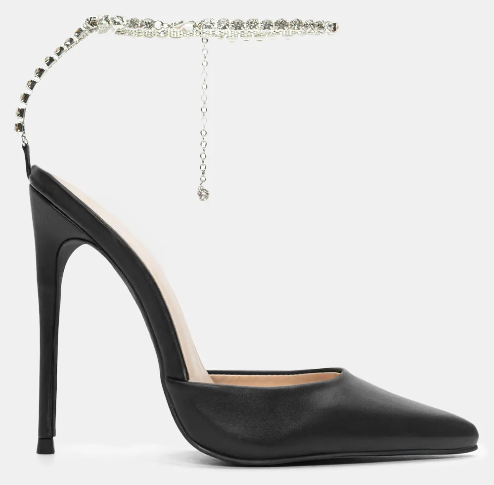 Γόβες Μυτερές με Διακοσμητική Αλυσίδα απο Πέτρες - Μαύρο