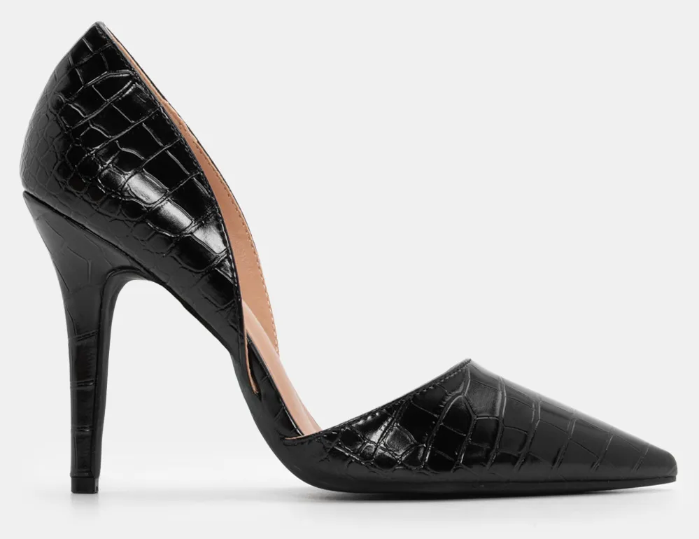 Γόβες Μυτερές με Ανοίγματα στο Πλάι - Μαύρο-Croco