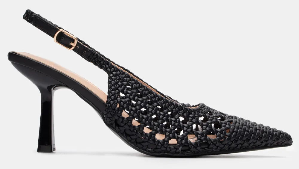 Γόβες Slingback με Πλεκτή Πλέξη - Μαύρο