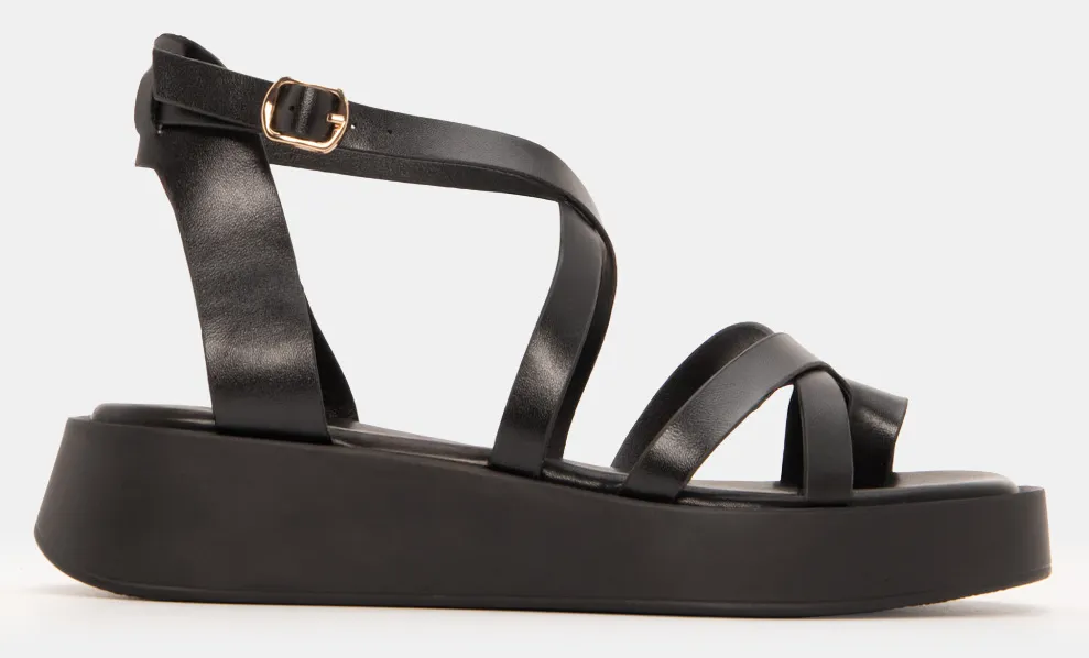 Σανδάλια Flatform με Χιαστί Λουράκια - Μαύρο
