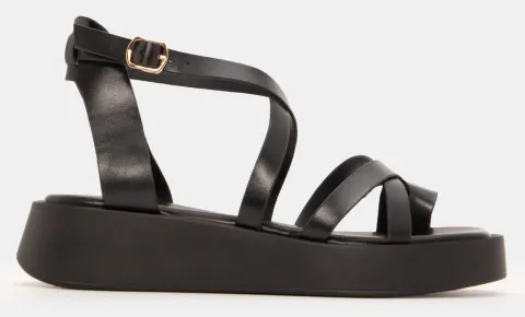 Σανδάλια Flatform με Χιαστί Λουράκια - Μαύρο