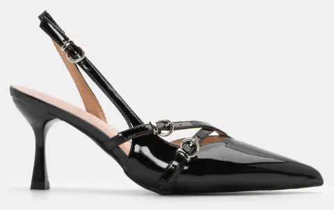 Γόβες Μυτερές με Χιαστί Λουράκια - Μαύρο-Λουστρίνι