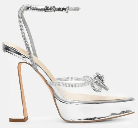 Γόβες Μυτερές με Διαφάνεια & Strass - Ασημί