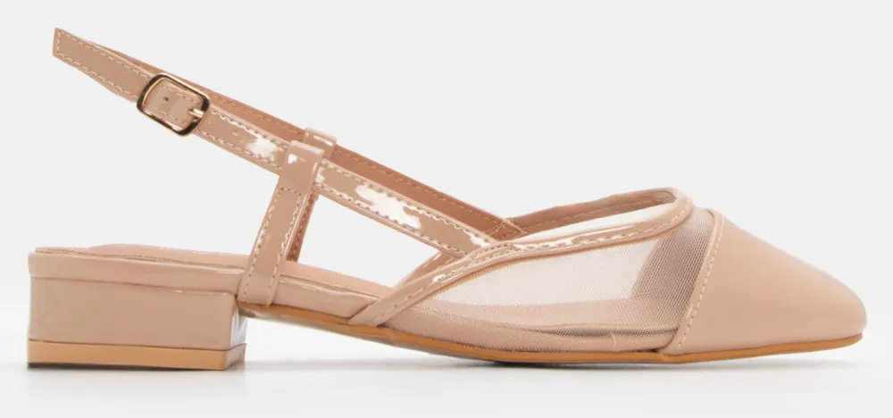 Γοβάκια με Δίχτυ & Συνδυασμό Υλικών - Μπεζ-Σκούρο