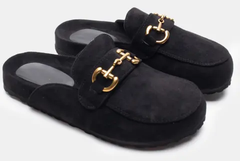 Mules Loafers με Διακοσμητική Αγκράφα - Μαύρο