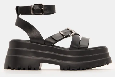 Σανδάλια Flatform με Τρακτερωτή Σόλα & Μπαρέτα - Μαύρο