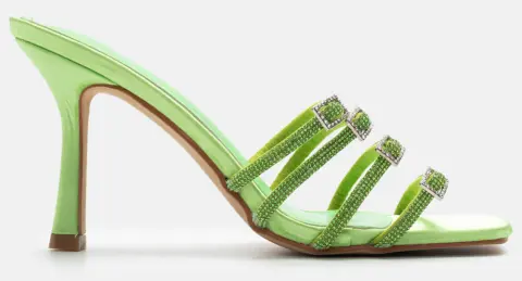 Mules Σατέν με Πολλαπλά Λουράκια απο Strass - Λαχανί