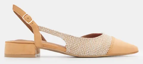 Γοβάκια Μυτερά σε Συνδυασμό Υλικών - Μπεζ-Σκούρο