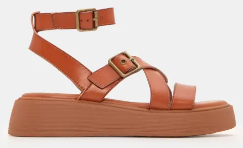 Σανδάλια Flatform με Χιαστί Λουράκια & Μπαρέτα - Κάμελ