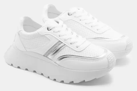 Sneakers σε Συνδυασμό Χρωμάτων με Glitter - Λευκό