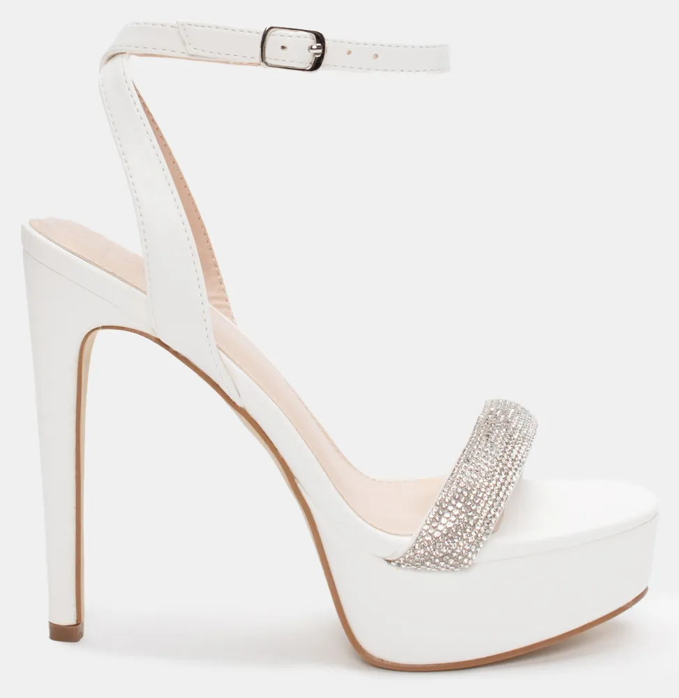 Πέδιλα με Χιαστί Μπαρέτα & Strass - Λευκό