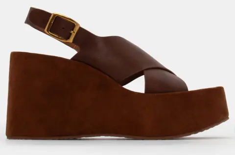 Πλατφόρμες με Χιαστί Λουράκια & Τόκα - Καφέ Σκούρο