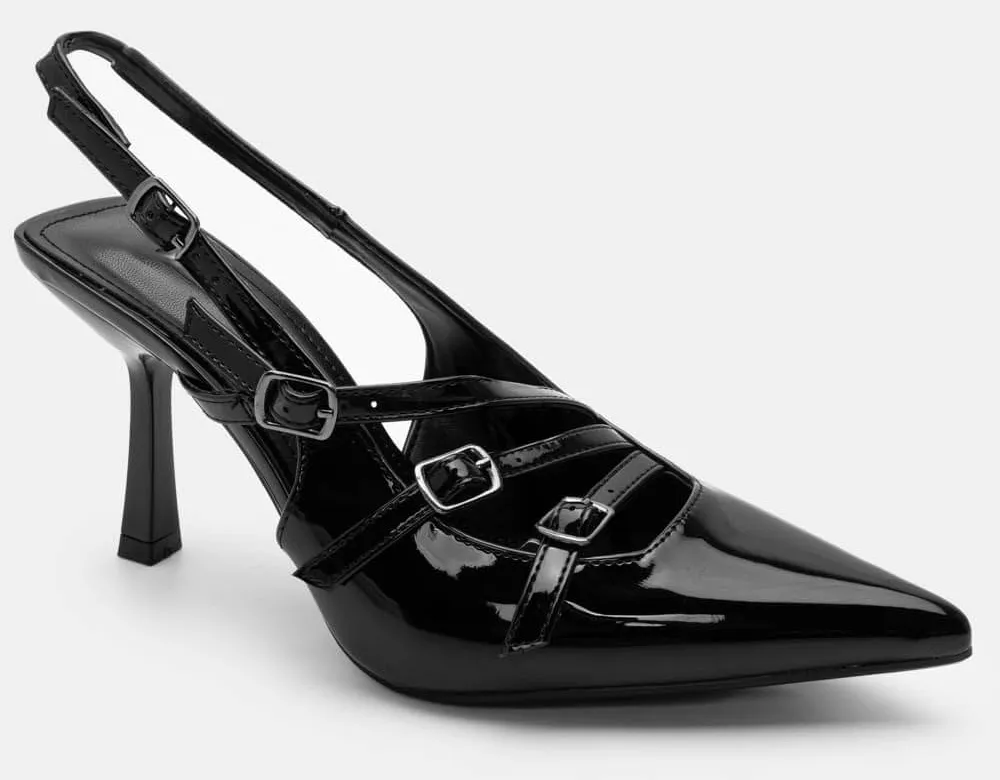 Γόβες Μυτερές Open Heel με Πολλαπλά Λουράκια - Μαύρο