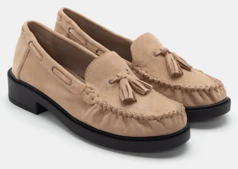 Μοκασίνια με Διακοσμητικά Φουντάκια - Μπεζ-Σκούρο