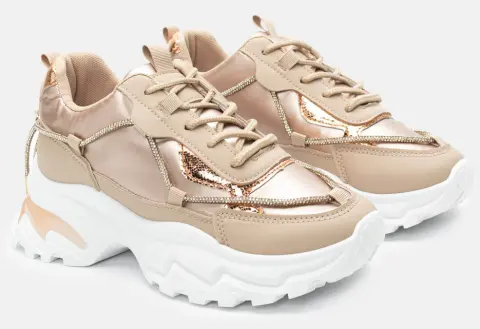 Sneakers σε Συνδυασμό Χρωμάτων & Strass - Μπεζ-Σκούρο