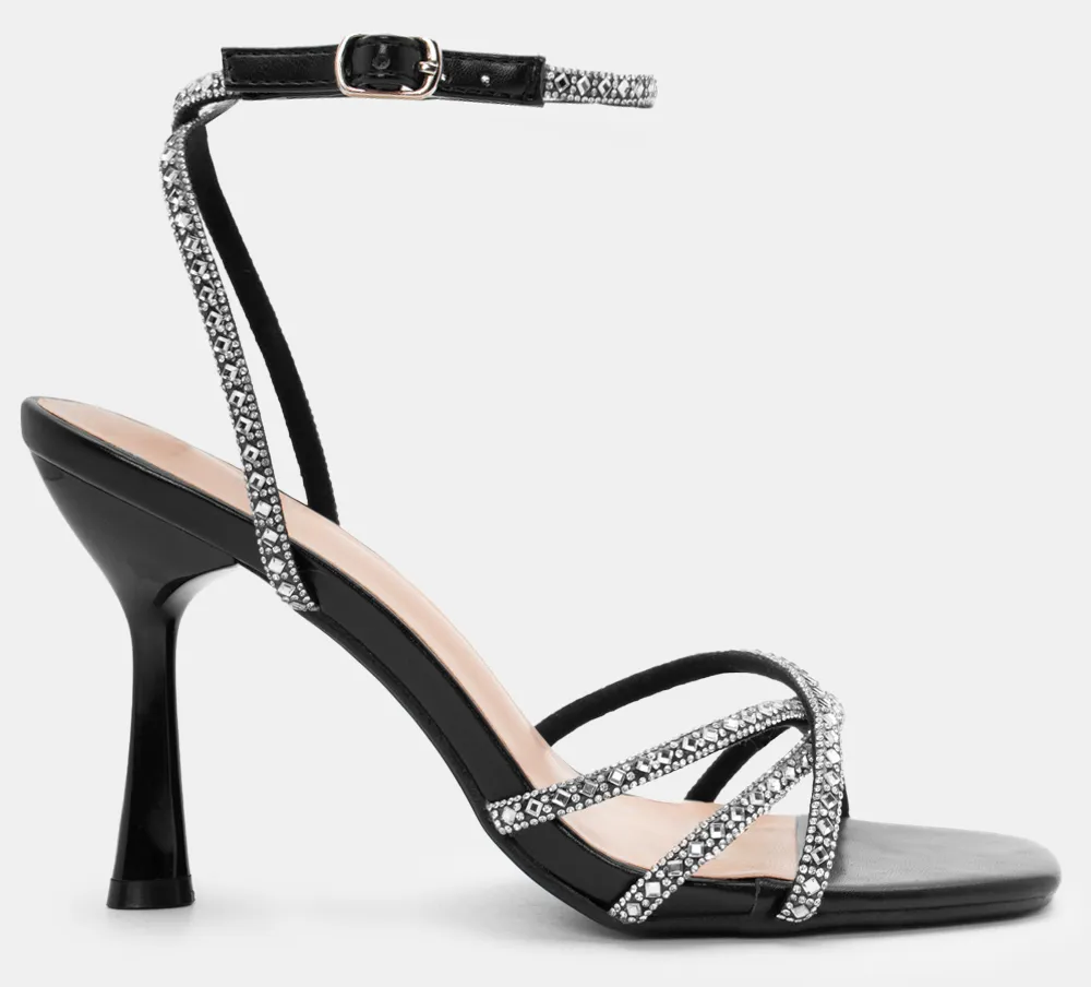 Πέδιλα με Χιαστί Μπαρέτα & Strass - Μαύρο