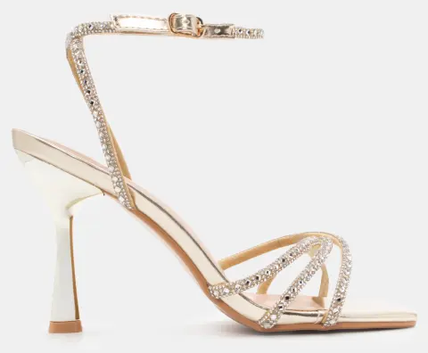 Πέδιλα με Χιαστί Μπαρέτα & Strass - Χρυσό