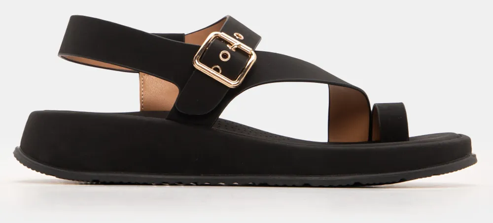 Σανδάλια Flatfrom με Χιαστί Λουράκι - Μαύρο