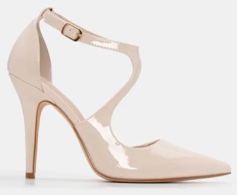 Γόβες Μυτερές με Λοξό Λουράκι & Μπαρέτα - Μπεζ