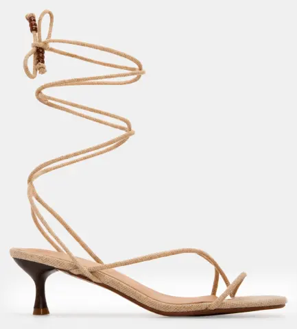 Πέδιλα Lace Up με Διακοσμητικές Χάντρες - Μπεζ-Σκούρο