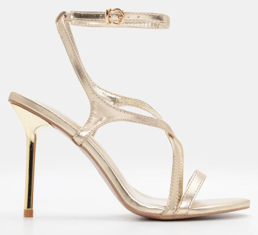 Πέδιλα με Χιαστί Λουράκια & Μπαρέτα - Χρυσό