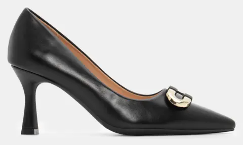 Γόβες Μυτερές με Διακοσμητική Τόκα - Μαύρο-Ματ