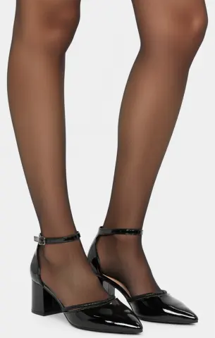 Γόβες Μυτερές με Διακοσμητικό Λουράκι από Strass - Μαύρο-Λουστρίνι