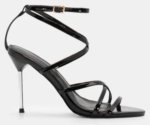 Πέδιλα με Πολλαπλά Λουράκια & Μπαρέτα - Μαύρο-Λουστρίνι