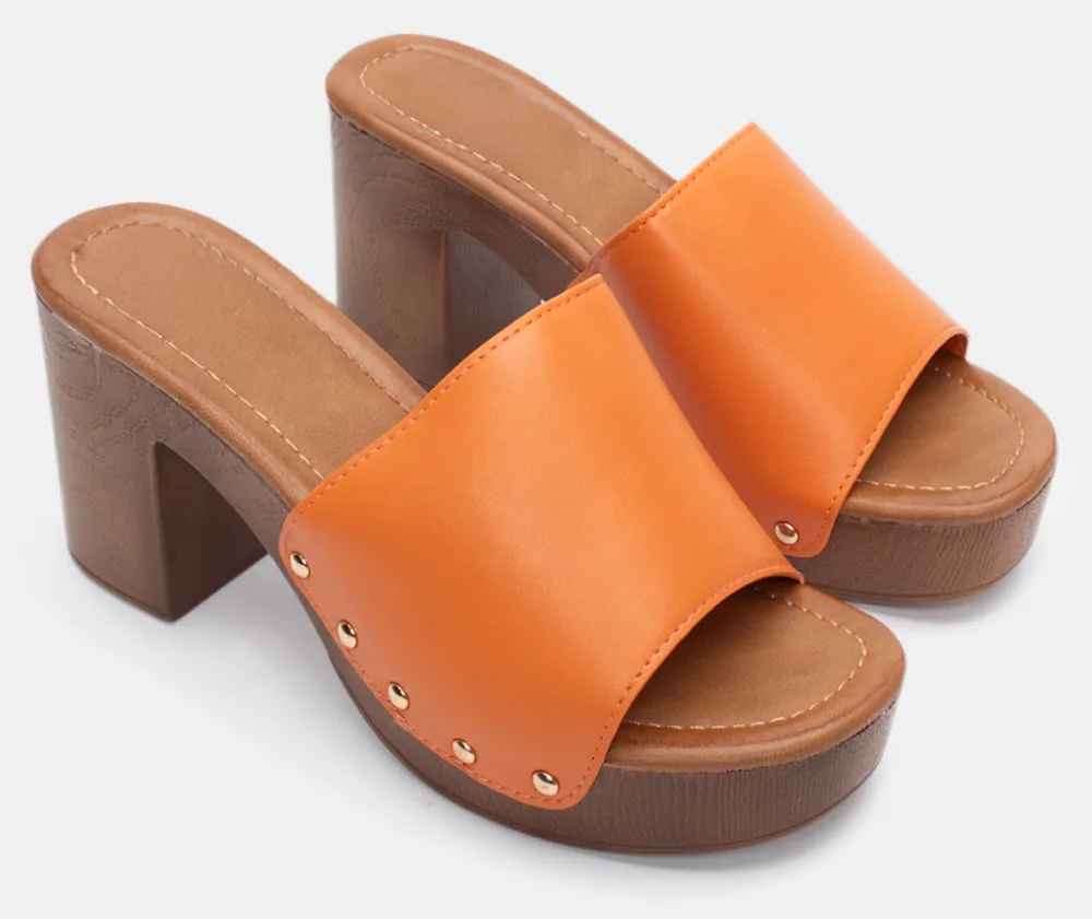 Clogs με Φαρδιά Φάσα & Τρουκς - Πορτοκαλί