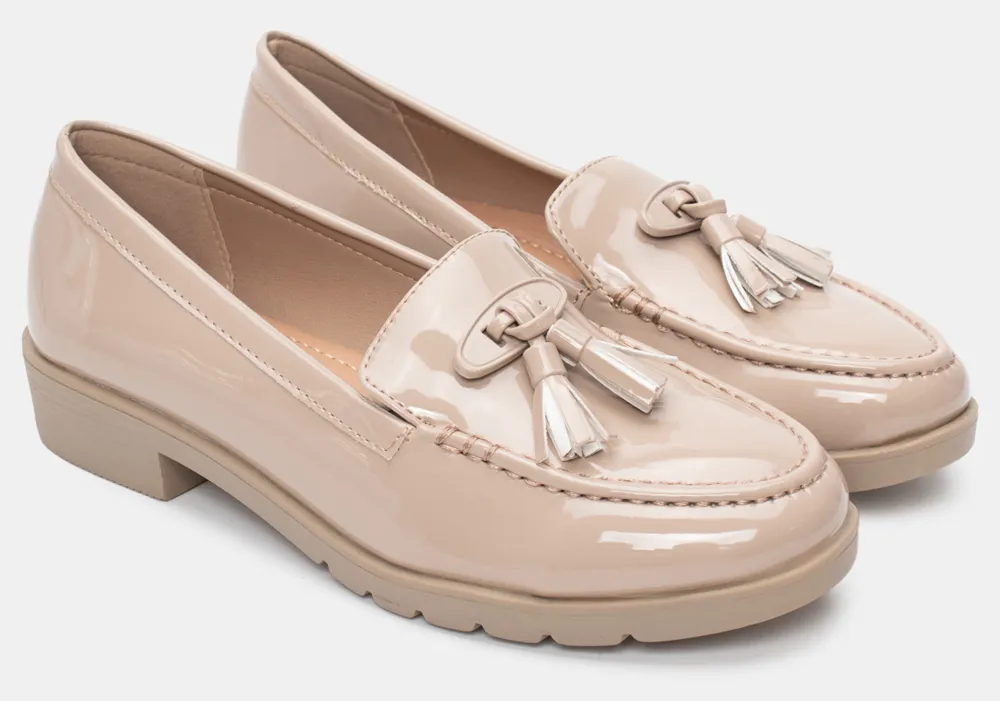 Μοκασίνια με Διακοσμητικό Φουντάκι - Μπεζ-Σκούρο