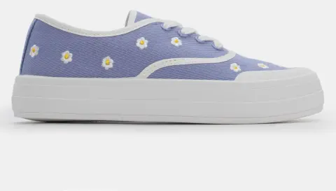 Sneakers με Διακοσμητικά Λουλούδια - Denim