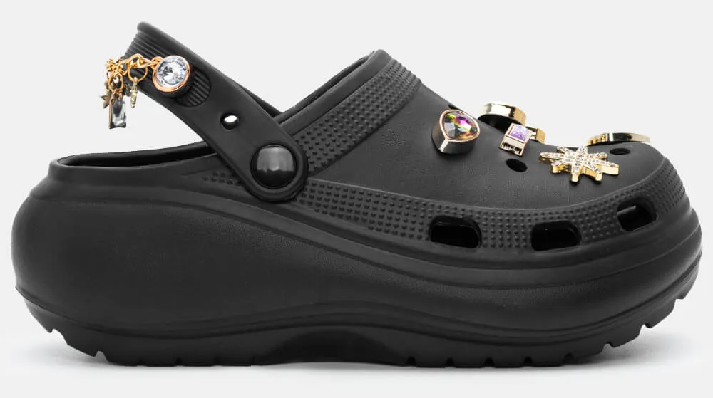 Παντόφλες Σαμπό με Διακοσμητικά απο Strass & Πέτρες - Μαύρο