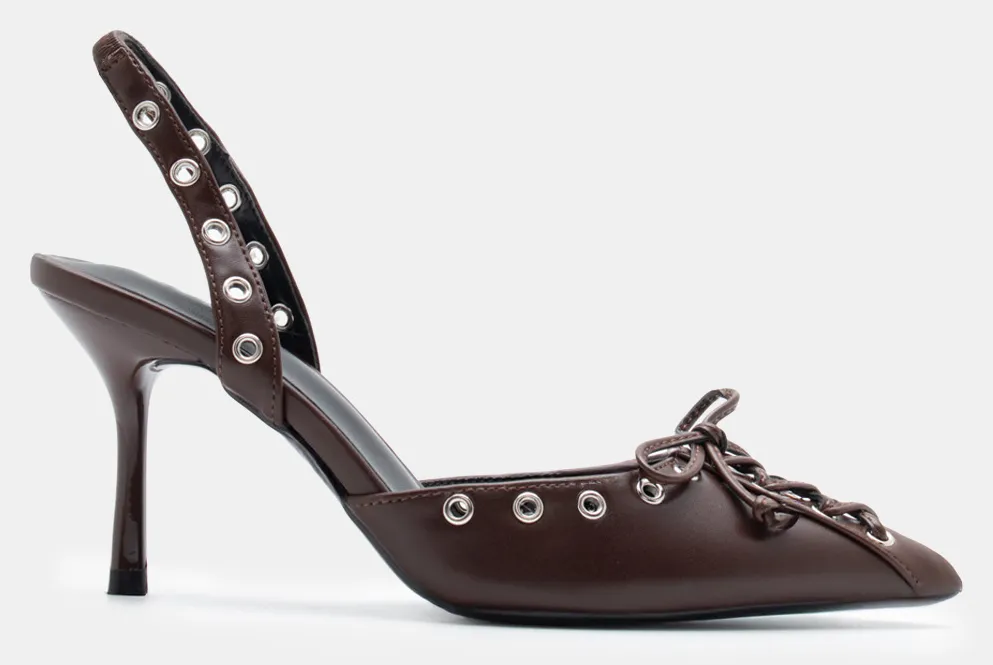 Γόβες Μυτερές με Τρούκς & Διακοσμητικό Φιόγκο - Καφέ Σκούρο