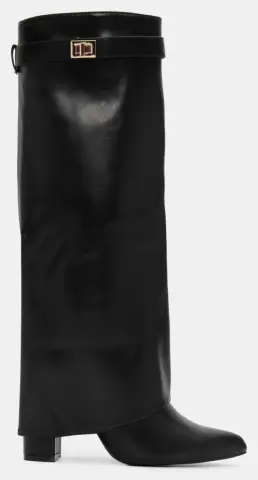 Μπότες με Εφέ Αναδιπλούμενης Φάσας & Διακοσμητικό Λουράκι - Μαύρο-Ματ